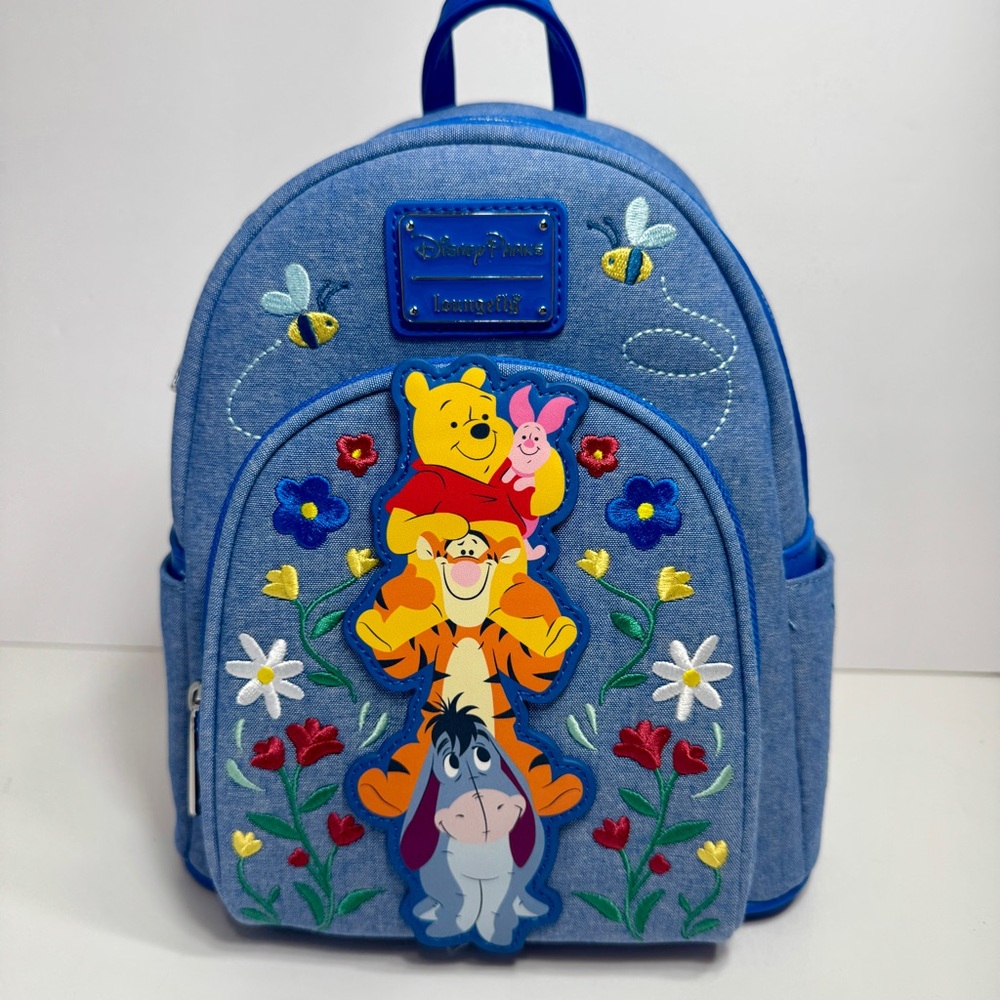 NWT. Loungefly Disney Parks Winnie The Pooh And Friends Denim Mini Backpack.